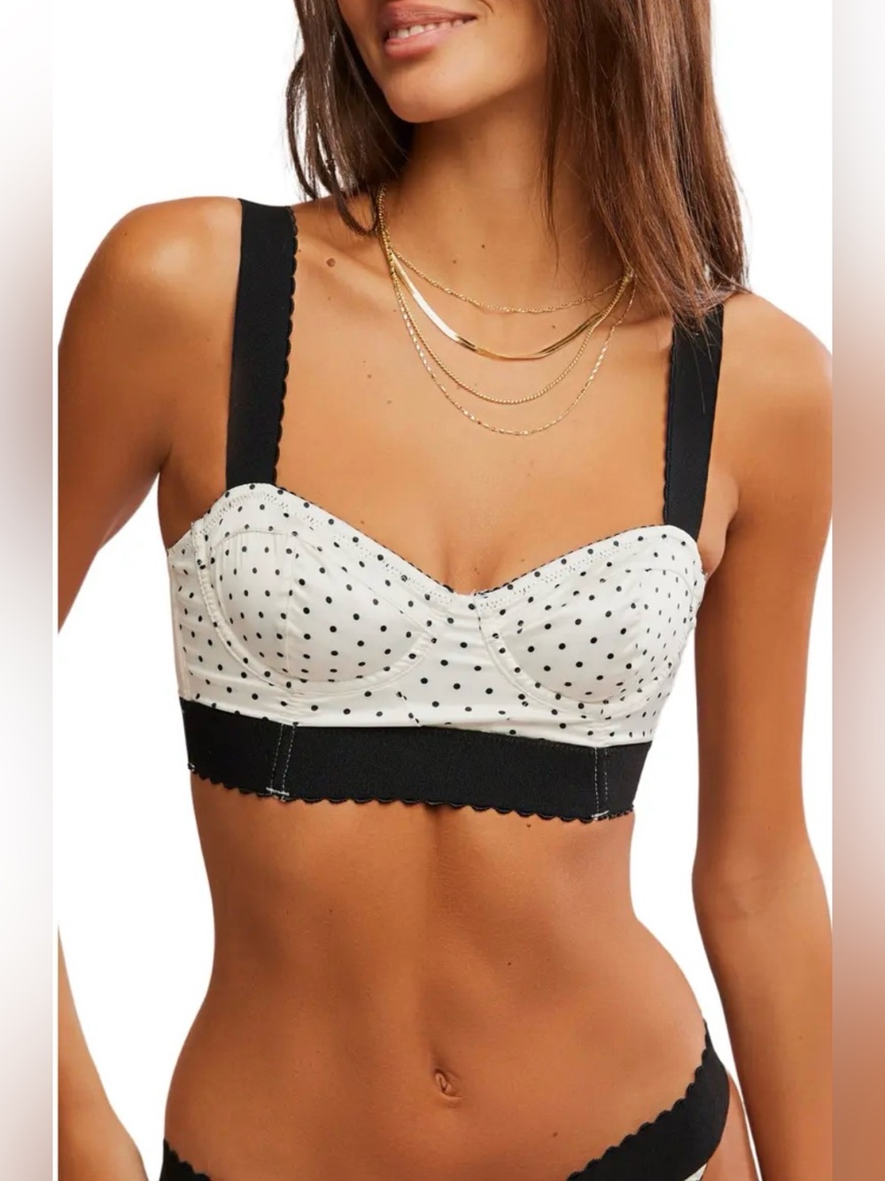 Free People Viva La Underwire Longline Bra Black & White Polka Dot Size Large